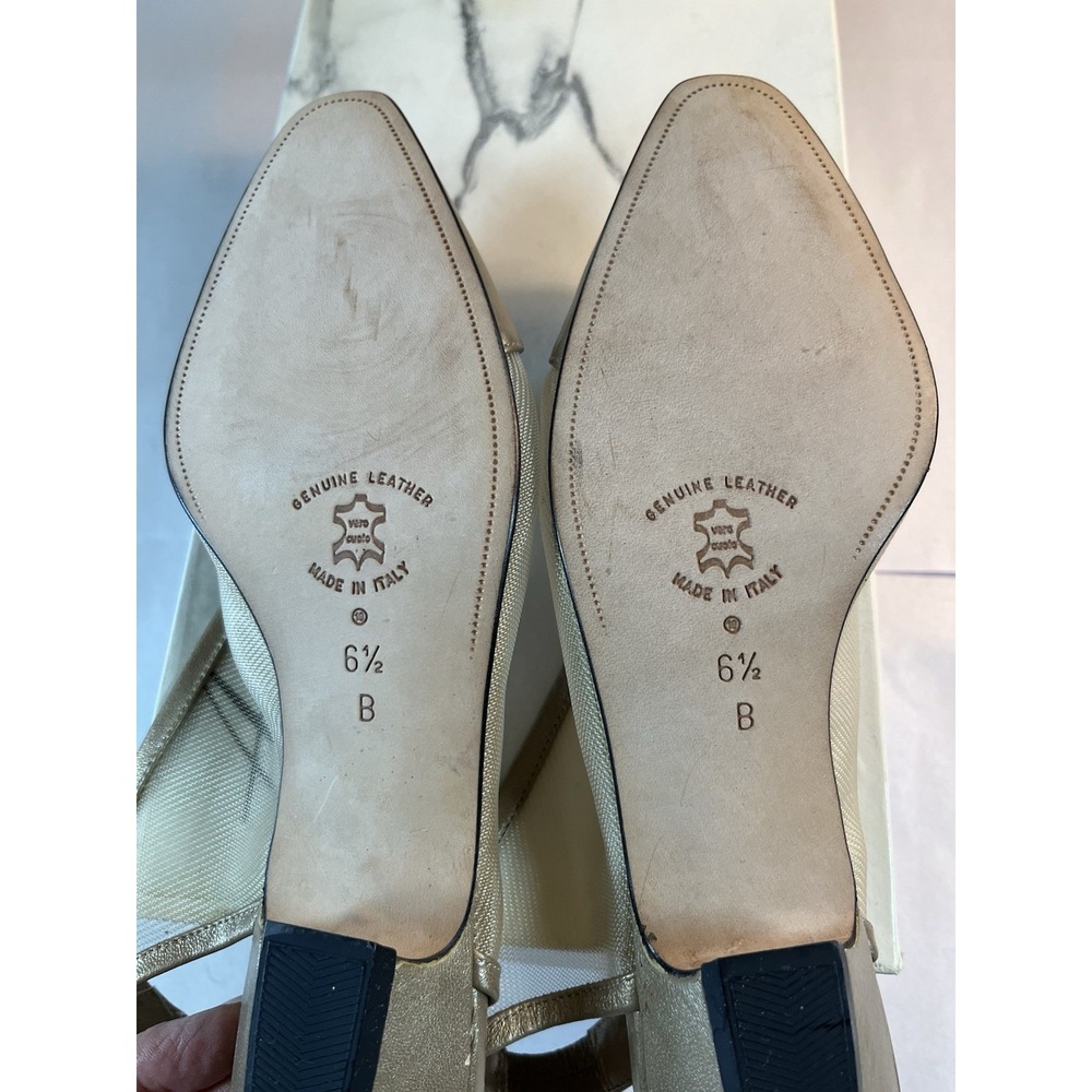 Amalfi Leisure Gold Luster Capri Mesh Leather Slings Pump Italy 5 1/2 B Look NEW - Picture 8 of 12